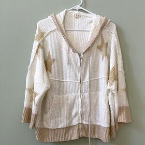 NEW LADIES SIZE S POL CREAM TAN STAR HOOD FULL ZIPPER POCKETS SWEATER UST343
